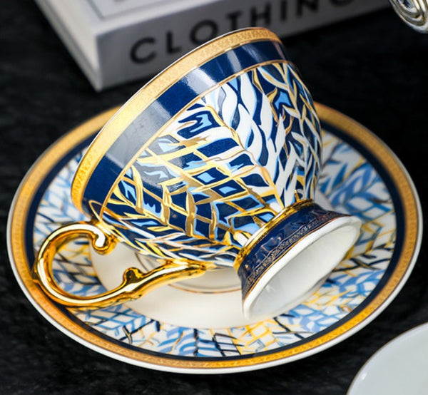 Beautiful British Tea Cup with Saucer, 8 Ounce Elegant Ceramic Coffee Cups, Creative Porcelain Tea Cup Saucer Set of 2 Cups, Tea Cup and Saucer in Gift Box as Birthday Gift-Silvia Home Craft