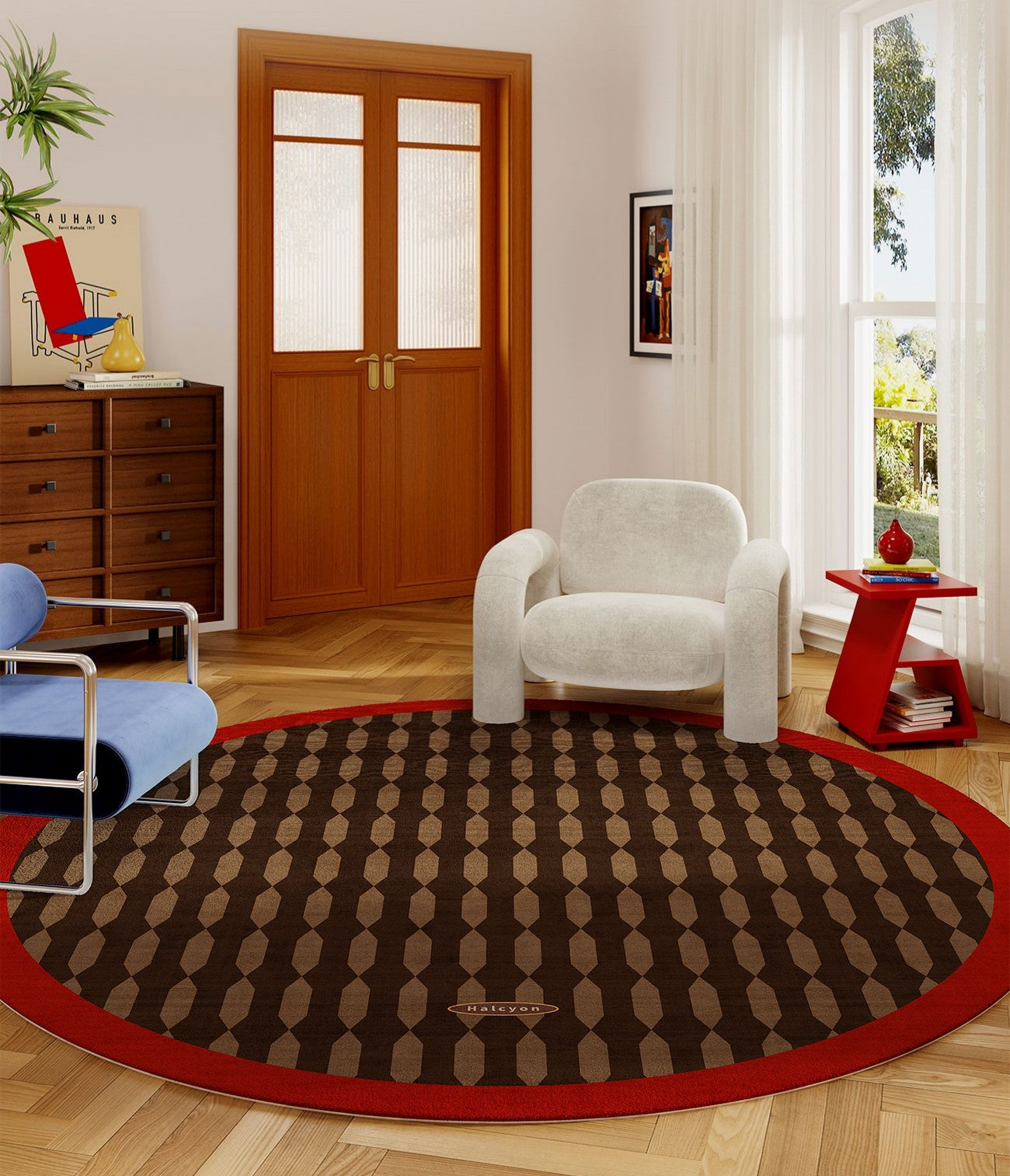 Geometric Modern Rugs for Living Room, Mid Century Circular Rugs for Bedroom, Abstract Contemporary Round Rugs under Chairs, Modern Rugs for Dining Room-Silvia Home Craft