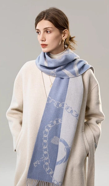 Elegant Designer Scarf, Holiday Women Scarf, Christmas Gifts for Her, Modern Wool Scarf, Warm Winter Scarf, Cold Weather Scarf, Blue Fashion Scarf, Soft Cashmere Scarf for Girls-Silvia Home Craft