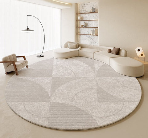 Circular Modern Rugs for Living Room, Grey Round Rugs for Bedroom, Round Carpets under Coffee Table, Contemporary Round Rugs for Dining Room-Silvia Home Craft