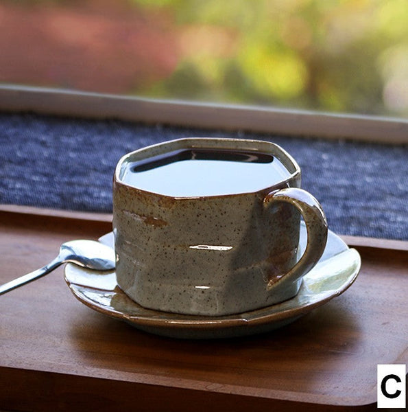 Unique Tea Cup and Saucer, 8 oz Modern Handmade Pottery Coffee Cup, Creative Ceramic Coffee Cup with Saucer, Tea Cup Set for Traditional Afternoon Tea-Silvia Home Craft