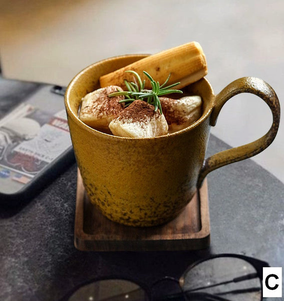 Modern Handmade Pottery Coffee Cup, Creative Brown Green Blue Ceramic Coffee Mugs, Large Unique Tea Cup, Large Capacity Coffee Cups-Silvia Home Craft