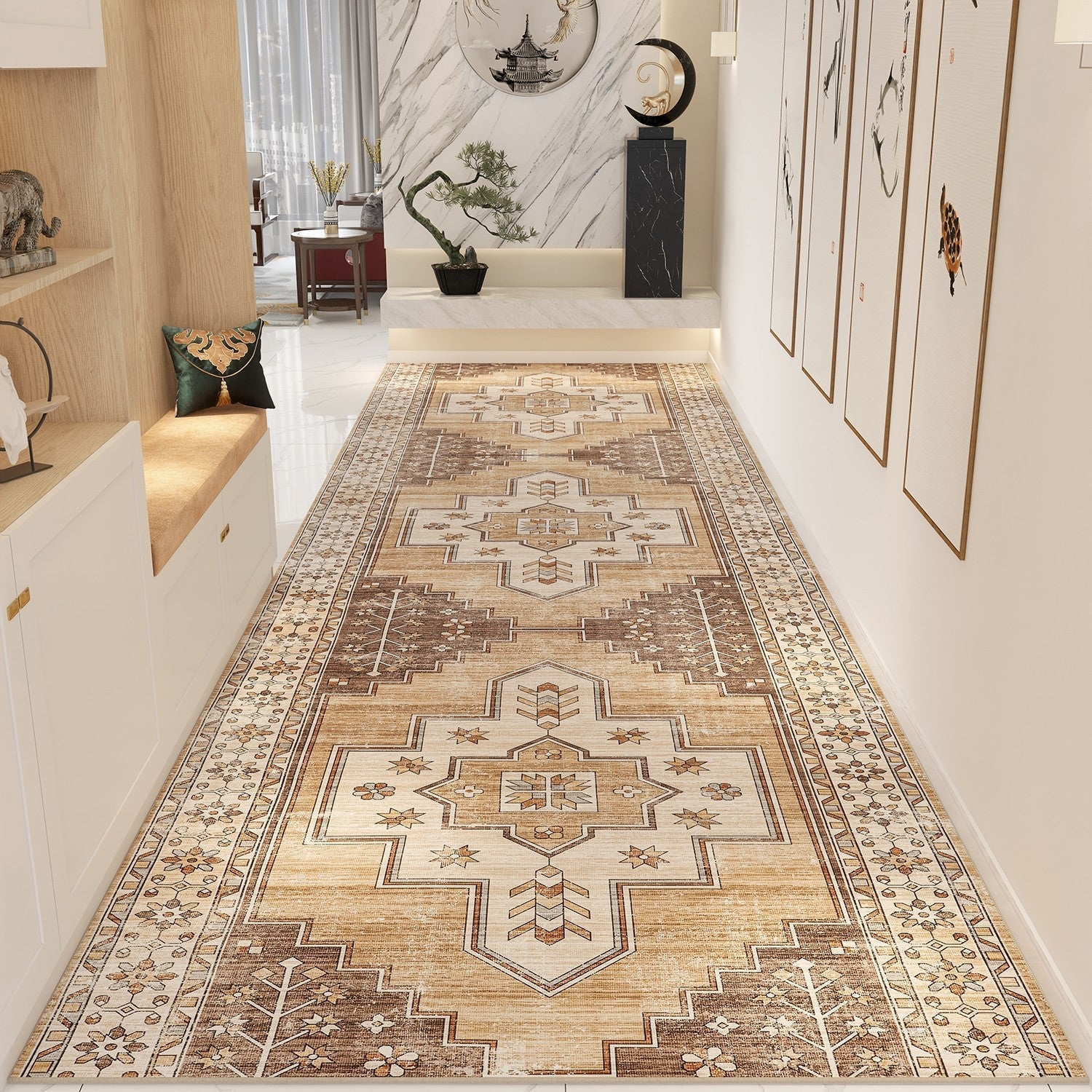 Entryway Runner Rug Ideas, Non Slip Entrance Runner Rugs, Bedside Runner Rugs, Traditional Morocco Long Narrow Runner Rugs, Extra Long Hallway Runners-Silvia Home Craft