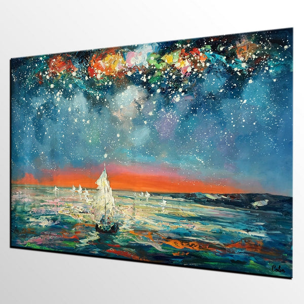 Impasto Art, Heavy Texture Painting, Starry Night Sky, Abstract Landscape Painting, Palette Knife Art, Custom Artwork