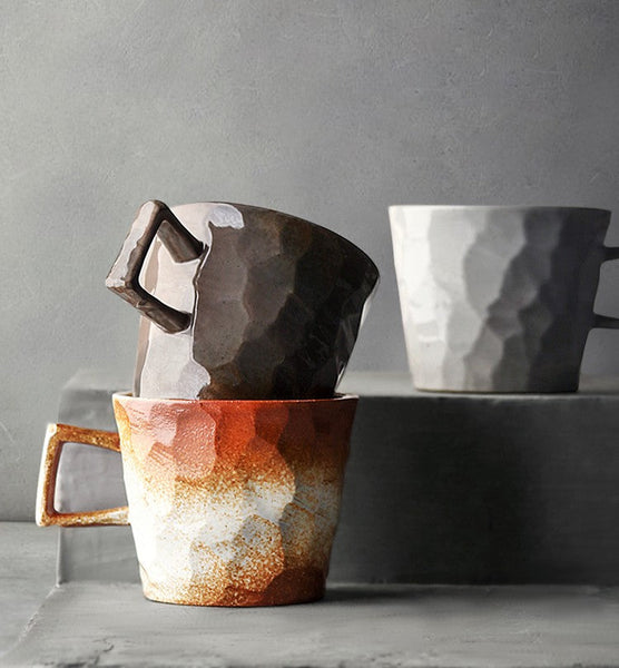 Modern Handmade Pottery Coffee Cup, Creative Brown White Black Blue Ceramic Coffee Mugs, Large Unique Tea Cup, Large Capacity Coffee Cups-Silvia Home Craft