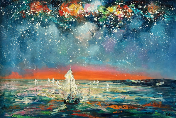 Impasto Art, Heavy Texture Painting, Starry Night Sky, Abstract Landscape Painting, Palette Knife Art, Custom Artwork-Silvia Home Craft