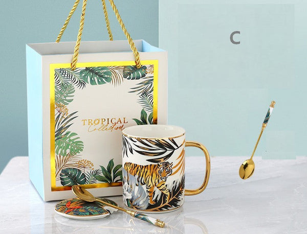 Large Capacity Jungle Animal Porcelain Mugs, Creative Porcelain Cups, Large Ceramic Mugs for Office, Unique Ceramic Mugs in Gift Box-Silvia Home Craft
