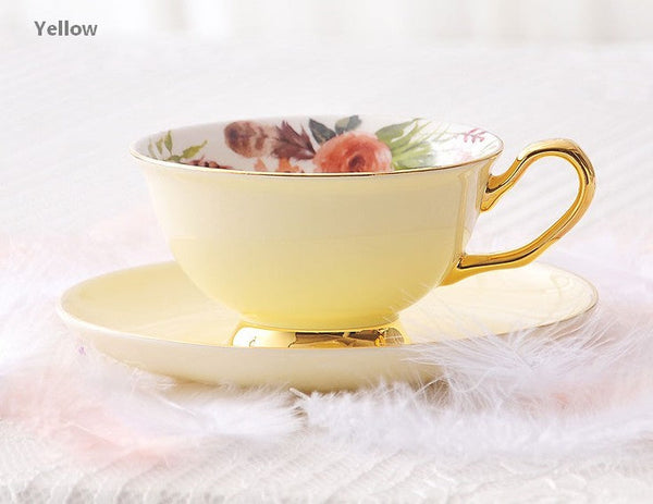 Royal Porcelain Tea Cup Saucer Set, Elegant Flower Pattern Ceramic Coffee Cups, Beautiful British Tea Cups, Unique Traditional Afternoon Tea Cup and Saucer in Gift Box-Silvia Home Craft