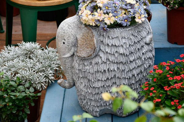 Elephant Flower Pot, Modern Animal Statue for Garden Ornaments, Large Elephant Flowerpot, Resin Statue for Garden, Villa Outdoor Decor Gardening Ideas-Silvia Home Craft