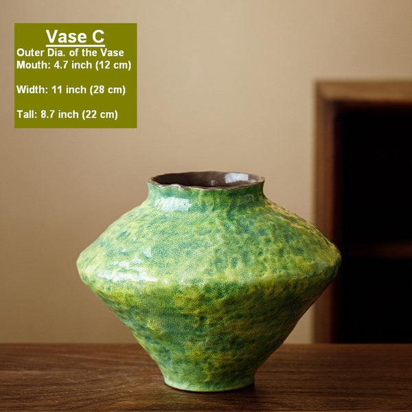 Centerpiece on Dining Table, Modern Pottery Flower Vases, Handmade Water Holding Flower Vases, Pottery Bud Vases, Large Green Flower Vases on Table-Silvia Home Craft