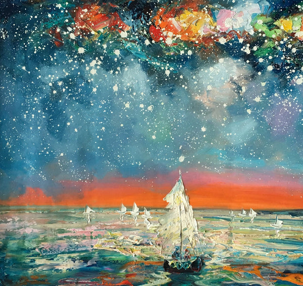 Impasto Art, Heavy Texture Painting, Starry Night Sky, Abstract Landscape Painting, Palette Knife Art, Custom Artwork-Silvia Home Craft