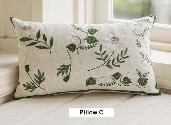 Embroider Flower Cotton Pillow Covers, Decorative Pillows for Sofa, Farmhouse Decorative Pillows for Couch, Spring Flower Decorative Pillows for Bedroom-Silvia Home Craft