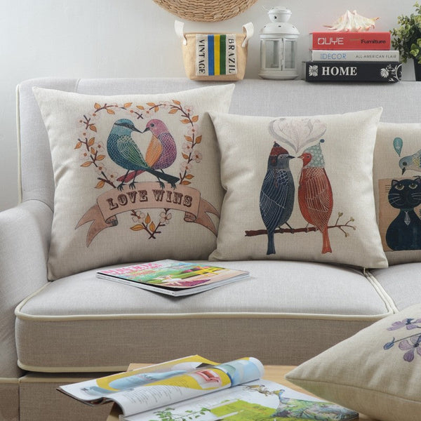 Decorative Sofa Pillows for Children's Room, Love Birds Throw Pillows for Couch, Singing Birds Decorative Throw Pillows, Embroider Decorative Pillow Covers-Silvia Home Craft