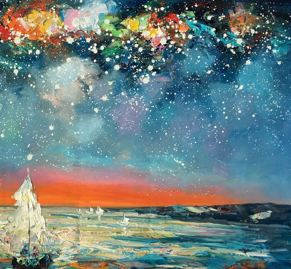 Impasto Art, Heavy Texture Painting, Starry Night Sky, Abstract Landscape Painting, Palette Knife Art, Custom Artwork-Silvia Home Craft
