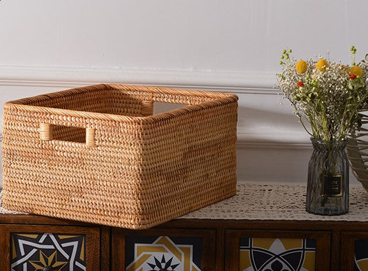 Woven Storage Baskets, Rectangular Storage Baskets, Rattan Storage Basket for Shelves, Kitchen Storage Baskets, Storage Baskets for Bathroom-Silvia Home Craft
