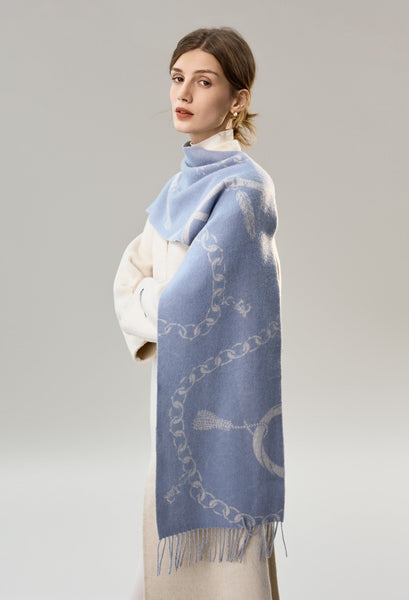 Elegant Designer Scarf, Holiday Women Scarf, Christmas Gifts for Her, Modern Wool Scarf, Warm Winter Scarf, Cold Weather Scarf, Blue Fashion Scarf, Soft Cashmere Scarf for Girls-Silvia Home Craft