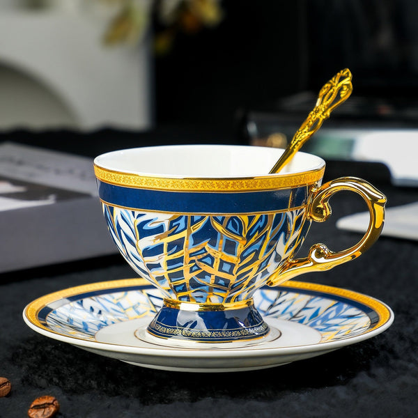 Porcelain Tea Cup and Saucer Set, British Royal Tea Cup and Saucer in Gift Box, 8 Ounce Ceramic Coffee Cups, British Tea Cup set-Silvia Home Craft