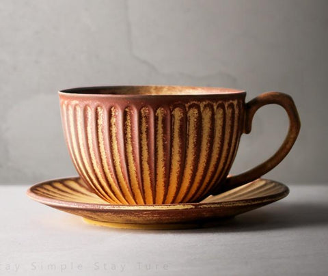 Brown Pottery Coffee Cups, Cappuccino Coffee Mug, Latte Coffee Cup, White Tea Cup, Ceramic Coffee Cup, Coffee Cup and Saucer Set-Silvia Home Craft