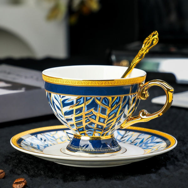 Beautiful British Tea Cup with Saucer, 8 Ounce Elegant Ceramic Coffee Cups, Creative Porcelain Tea Cup Saucer Set of 2 Cups, Tea Cup and Saucer in Gift Box as Birthday Gift-Silvia Home Craft