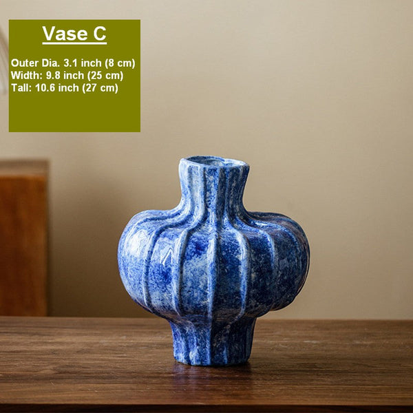 Modern Pottery Flower Vases, Handmade Water Holding Flower Vases, Centerpiece on Dining Table, Blue Ceramic Bud Vases, Tall Flower Vases on Table-Silvia Home Craft