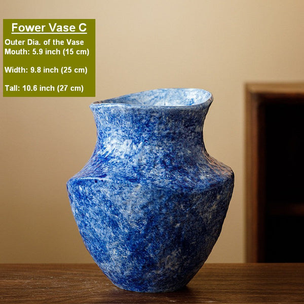 Modern Pottery Flower Vases, Handmade Water Holding Flower Vases, Centerpiece on Dining Table, Blue Pottery Bud Vases, Large Flower Vases on Table-Silvia Home Craft
