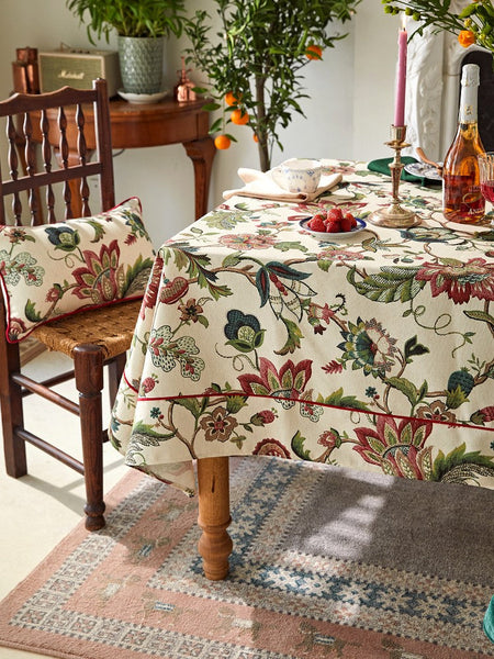 Spring Flower Table Cover for Kitchen, Large Modern Rectangular Tablecloth Ideas for Dining Room Table, Rustic Garden Floral Tablecloth for Round Table-Silvia Home Craft
