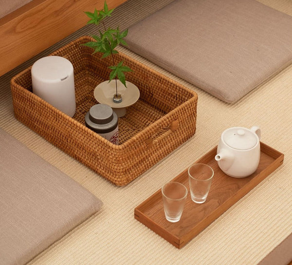 Rectangular Storage Baskets for Pantry, Rattan Storage Basket for Shelves, Storage Baskets for Kitchen, Woven Storage Baskets-Silvia Home Craft