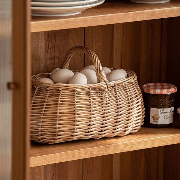 Hand-woven Wicker Storage Basket, Small Picnic Storage Basket with Handle, Willow Weaving Baskets for Vegetable, Natural Fruit Basket, Kitchen Storage Baskets-Silvia Home Craft