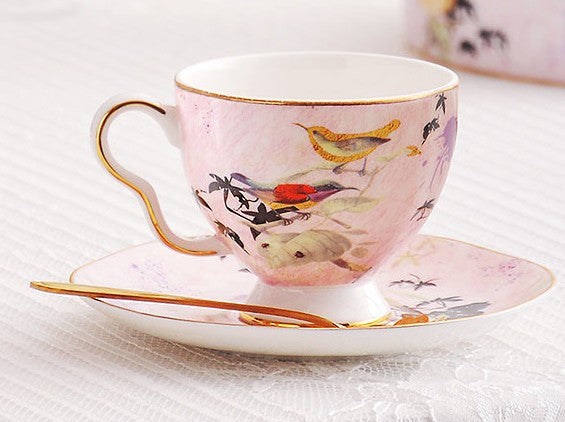 Unique Bird Flower Tea Cup and Saucer in Gift Box as Birthday Gift, Elegant Ceramic Coffee Cups, Afternoon British Tea Cups, Royal Porcelain Tea Cup Set-Silvia Home Craft