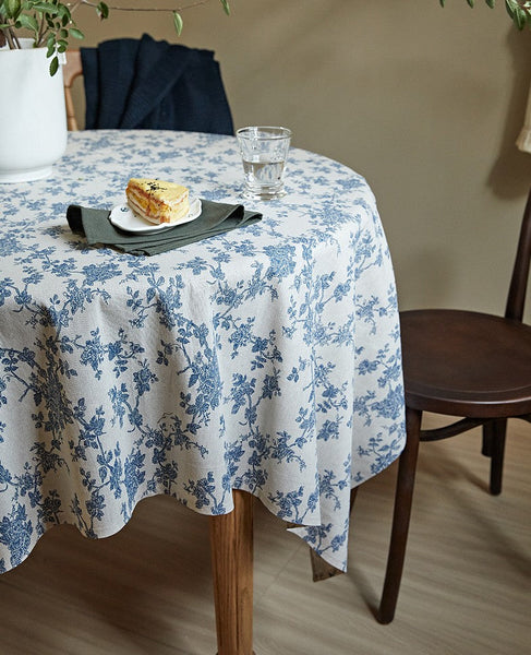 Vintage Rectangle Tablecloth for Dining Room Table, French Flower Pattern Tablecloth for Round Table, Rustic Farmhouse Table Cover for Kitchen-Silvia Home Craft