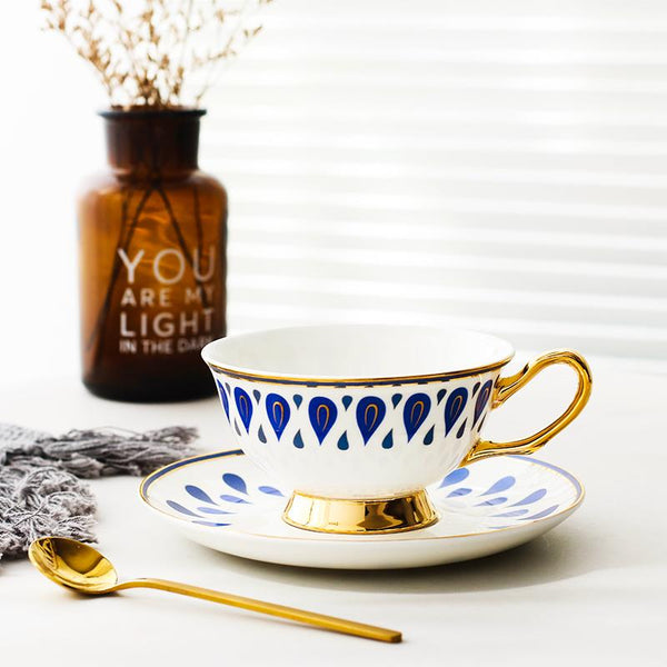 Tea Cup and Saucer, Coffee Cups with Gold Trim and Gift Box, British Tea Cups, Porcelain Coffee Cups, Latte Coffee Cups-Silvia Home Craft