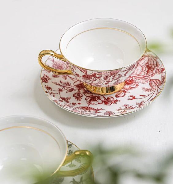 Creative Bone China Porcelain Tea Cup Set, Beautiful British Tea Cups, Elegant Flower Ceramic Cups, Unique Royal Coffee Cup and Saucer-Silvia Home Craft