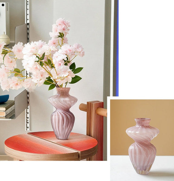 Mid Century Pink Vases for Flowers, Modern Vases for Living Room, Handmade Contemporary Glass Vases, Unique Decorative Glass Vase, Centerpiece Vases on Table-Silvia Home Craft