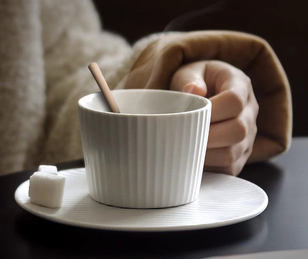 Unique White Tea Cup, Modern Handmade Pottery Coffee Cup, Creative White Ceramic Coffee Cup with Saucer, White Tea Cup for Traditional Afternoon Tea-Silvia Home Craft