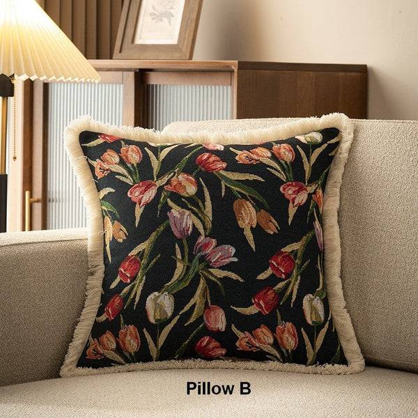 Decorative Sofa Pillows for Couch, Tulip Flower Pillow Covers, Large Flower Decorative Pillows for Bedroom, Farmhouse Decorative Pillows-Silvia Home Craft