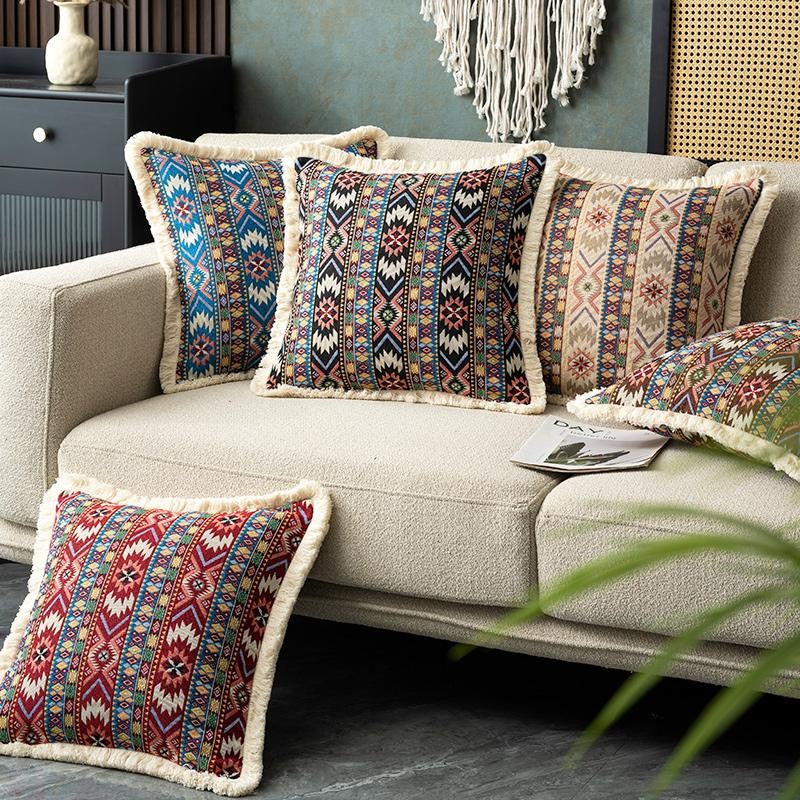 Decorative Throw Pillows For Bedroom Bohemian Decorative Pillows, Mandala Print Tassel Boho, Vibrant Ethnic Pattern Cushion Cover