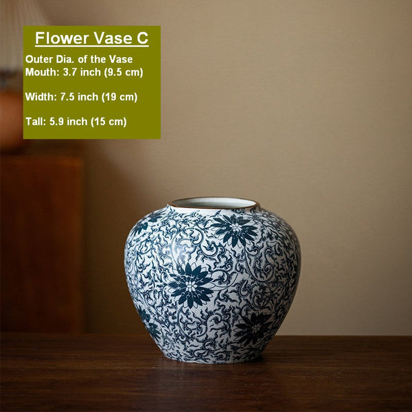 Centerpiece on Dining Table, Large Blue Flower Vase on Table, Vintage Bouquet Flower Vases, Handmade Porcelain Flower Vases Urn, Water Holding Flower Vases-Silvia Home Craft