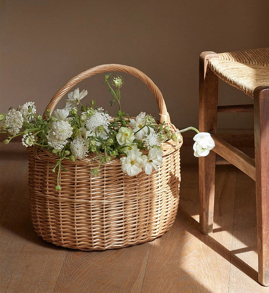 Hand-woven Wicker Storage Basket, Natural Fruit Basket, Storage Basket for Kitchen, Picnic Storage Basket with Handle, Willow Weaving Storage Basket for Shelves-Silvia Home Craft