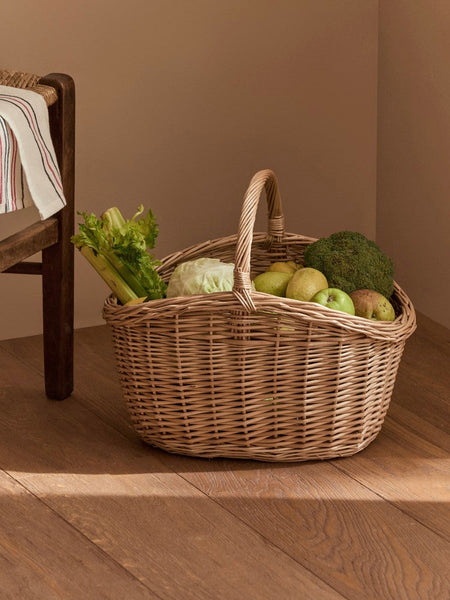 Wicker Storage Basket, Large Picnic Food Basket with Handle, Lovely Willow Weaving Baskets for Vegetable, Natural Fruit Basket, Natural Hand-woven Kitchen Storage Baskets-Silvia Home Craft