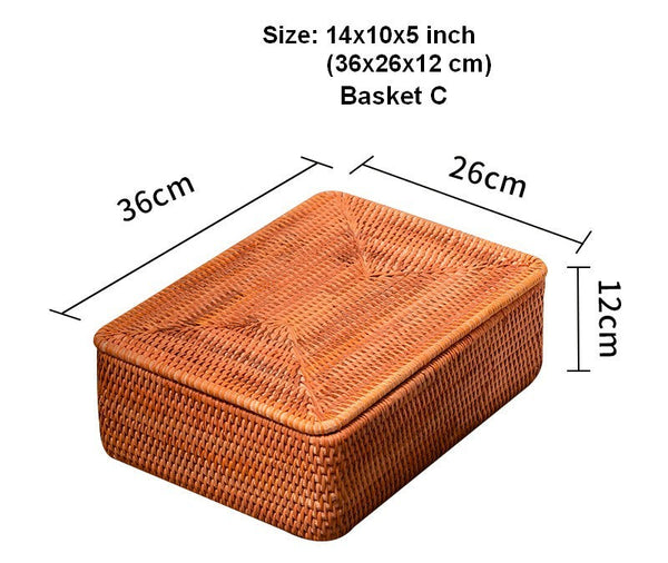Large Storage Basket for Living Room, Storage Basket for Clothes, Woven Rattan Storage Baskets, Rectangular Storage Basket, Storage Basket with Lid-Silvia Home Craft