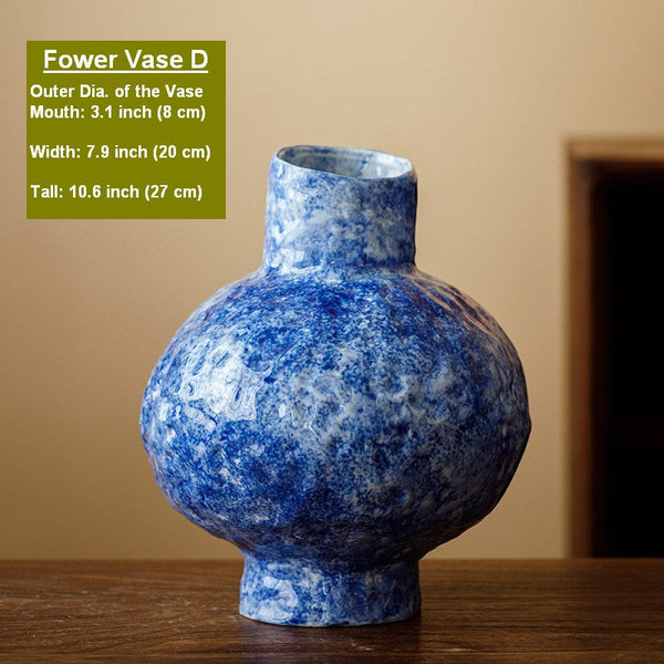 Modern Pottery Flower Vases, Handmade Water Holding Flower Vases, Centerpiece on Dining Table, Blue Pottery Bud Vases, Large Flower Vases on Table-Silvia Home Craft