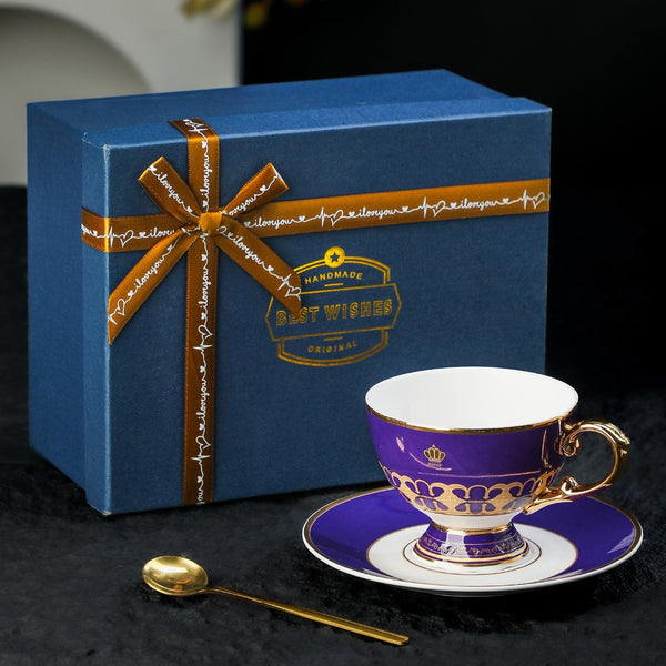 Vintage Royal Tea Cup and Saucer in Gift Box, 8 oz Elegant Ceramic Coffee Cups, British Tea Cup set, Porcelain Tea Cup and Saucer Set-Silvia Home Craft