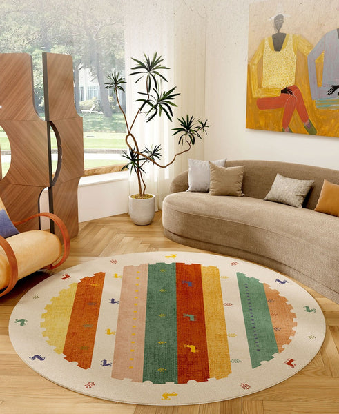 Modern Rugs for Children's Room, Geometric Modern Rug Ideas for Living Room, Circular Modern Rugs for Bathroom, Abstract Contemporary Round Rugs for Dining Room-Silvia Home Craft