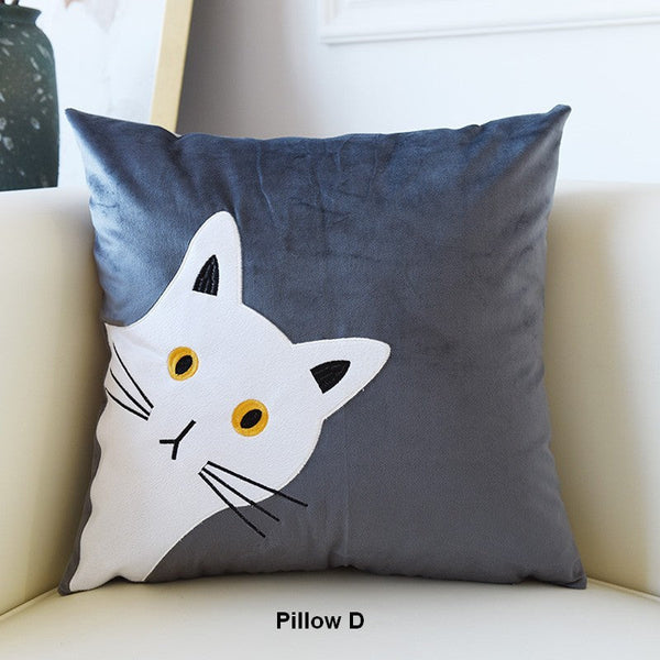Decorative Throw Pillows, Modern Sofa Decorative Pillows, Lovely Cat Pillow Covers for Kid's Room, Cat Decorative Throw Pillows for Couch-Silvia Home Craft