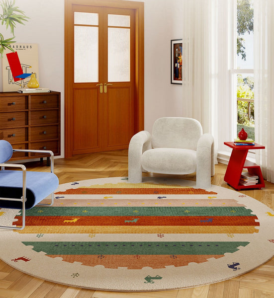 Modern Rugs for Children's Room, Geometric Modern Rug Ideas for Living Room, Circular Modern Rugs for Bathroom, Abstract Contemporary Round Rugs for Dining Room-Silvia Home Craft