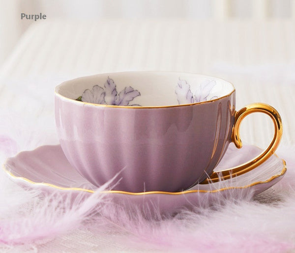 Beautiful British Tea Cups, Unique Afternoon Tea Cups and Saucers, Elegant Ceramic Coffee Cups, Royal Bone China Porcelain Tea Cup Set-Silvia Home Craft