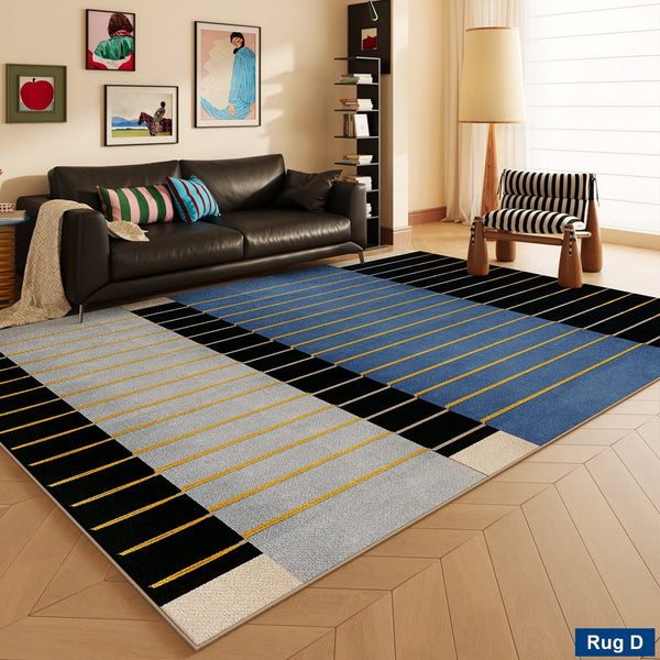 Bedroom Modern Floor Carpet, Blue Modern Rug Designs, Mid Century Modern Rugs, Contemporary Modern Rugs for Dining Room, Living Room Rug Ideas-Silvia Home Craft