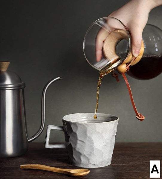 Modern Handmade Pottery Coffee Cup, Creative Brown White Black Blue Ceramic Coffee Mugs, Large Unique Tea Cup, Large Capacity Coffee Cups-Silvia Home Craft