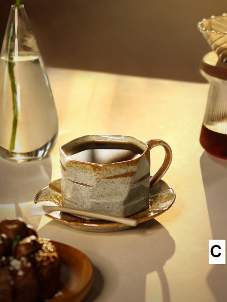 Unique Tea Cup and Saucer, 8 oz Modern Handmade Pottery Coffee Cup, Creative Ceramic Coffee Cup with Saucer, Tea Cup Set for Traditional Afternoon Tea-Silvia Home Craft