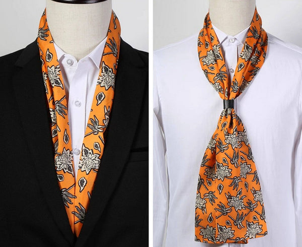Casual Silk Scarf Men, Lightweight Short Silk Scarf, Mens Dress Silk Scarf, Short Silk Ascot Men, Silk Scarf For Blazer, Mens Summer Silk Scarf-Silvia Home Craft